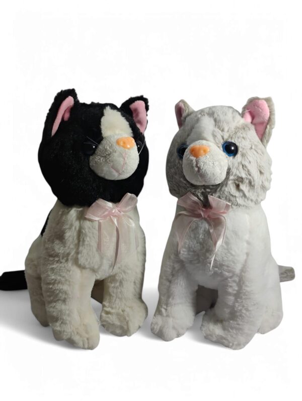 Plush Cat Stuffed Animal, White with Pink Bow, Soft Cuddly Toy (White)