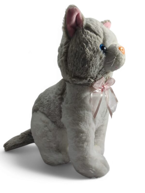 Plush Cat Stuffed Animal, White with Pink Bow, Soft Cuddly Toy (White)