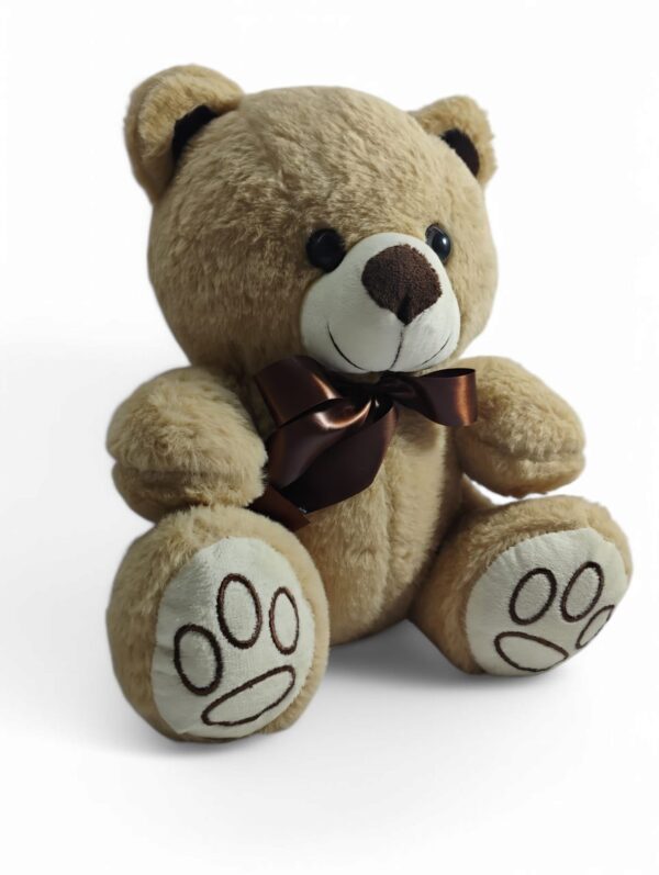 Plush Teddy Bear with Brown Bow, Soft Stuffed Animal, Beige, 35 cm