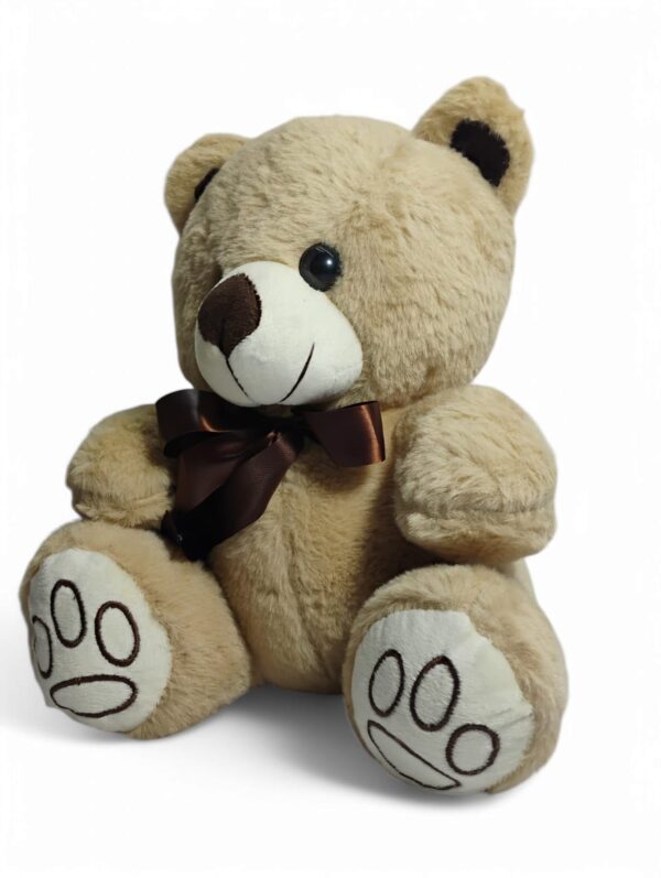 Plush Teddy Bear with Brown Bow, Soft Stuffed Animal, Beige, 35 cm