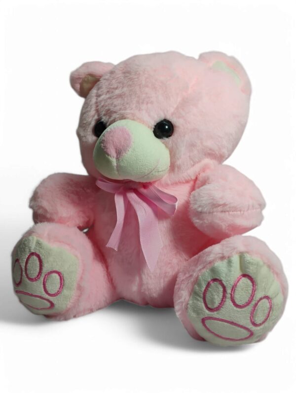 Plush Teddy Bear with Brown Bow, Soft Stuffed Animal, Beige, 35 cm (Pink)