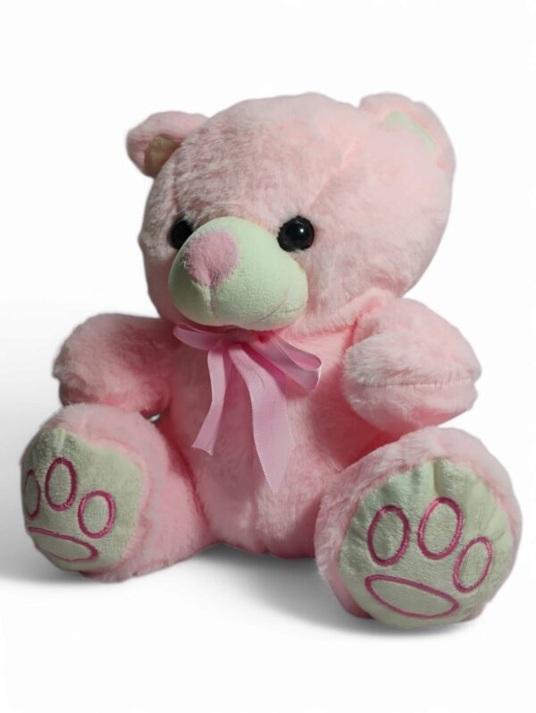 Plush Teddy Bear with Brown Bow, Soft Stuffed Animal, Beige, 35 cm (Pink)