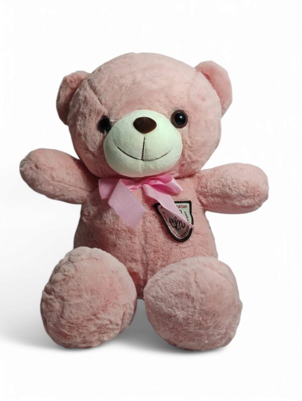 Plush Teddy Bear with White Bow, 40 cm, Soft Grey (Pink)