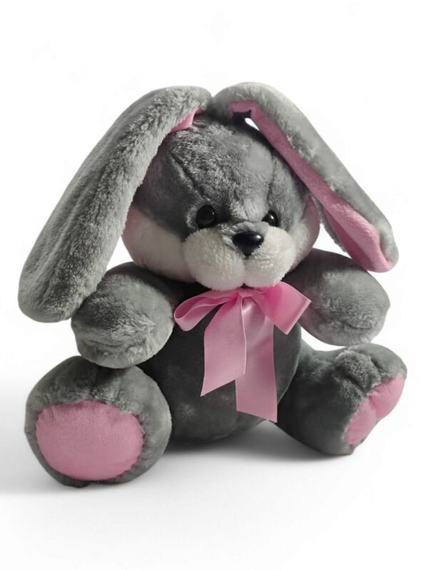 Toy2Meet Plush Bunny Stuffed Animal, Grey and Pink, Soft Rabbit with Bow