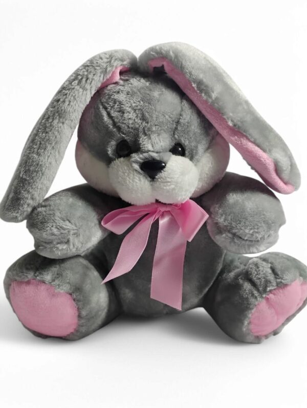 Toy2Meet Plush Bunny Stuffed Animal, Grey and Pink, Soft Rabbit with Bow