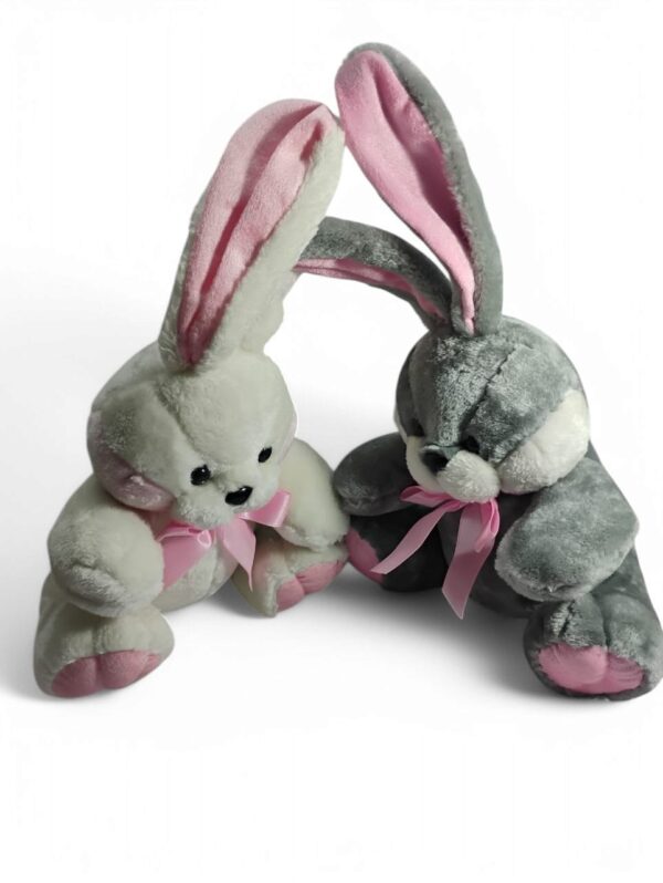 Toy2Meet Plush Bunny Stuffed Animal, Grey and Pink, Soft Rabbit with Bow,