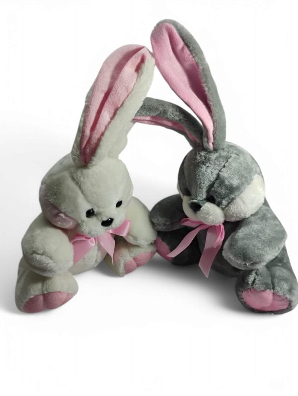 Toy2Meet Plush Bunny Stuffed Animal, Grey and Pink, Soft Rabbit with Bow