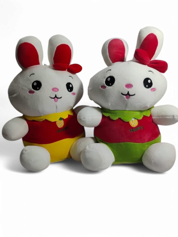 Plush Bunny Rabbit Stuffed Animal, White and Red with Green Outfit, Soft Toy with Bow (RED)