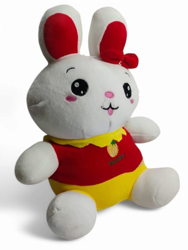 Plush Bunny Rabbit Stuffed Animal, White and Red with Green Outfit Soft Toy with Bow (Yellow)