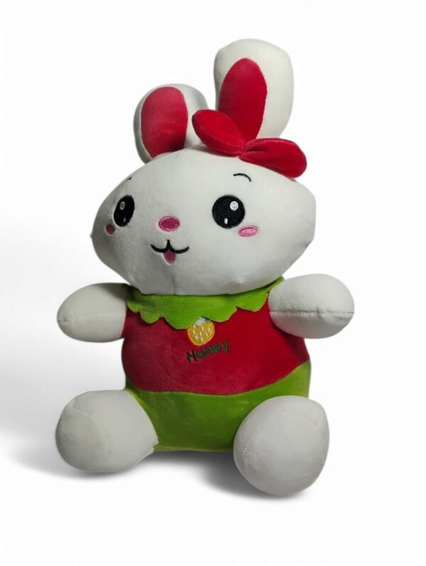 Plush Bunny Rabbit Stuffed Animal, White and Red with Green Outfit, Soft Toy with Bow (RED)