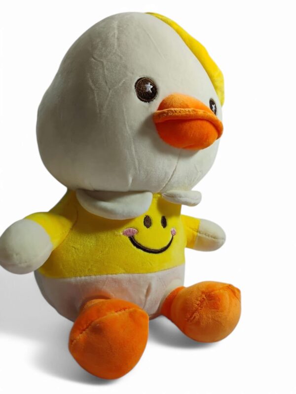 Plush Duck Stuffed Animal Toy with Yellow Smiley Outfit, Soft White and Orange