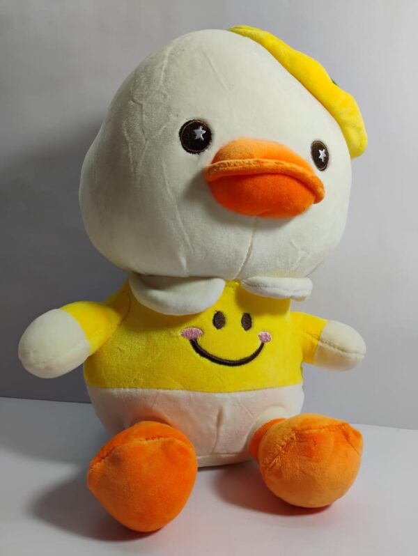 Plush Duck Stuffed Animal Toy with Yellow Smiley Outfit, Soft White and Orange