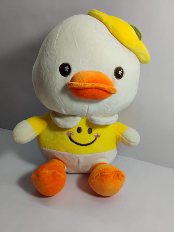 Plush Duck Stuffed Animal Toy with Yellow Smiley Outfit, Soft White and Orange