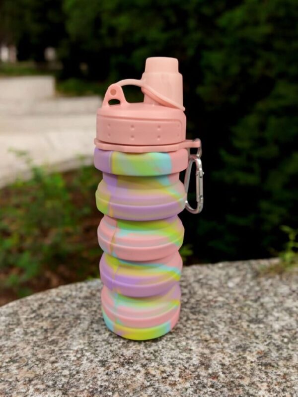 Collapsible Water Bottle with Carabiner, Multi-Colour Design, Pack-1