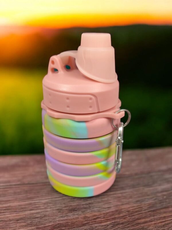 Collapsible Water Bottle with Carabiner, Multi-Colour Design, Pack-1