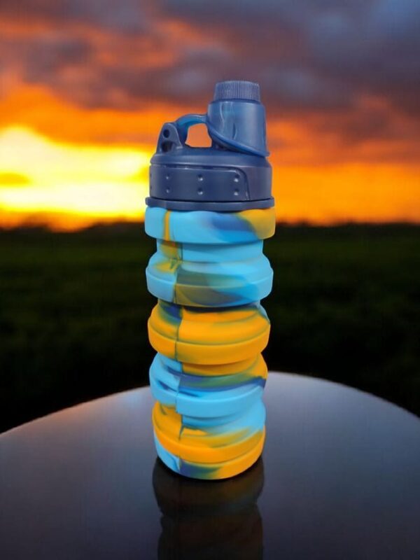 Collapsible Water Bottle with Carabiner, Multi-Colour Design, Pack-1