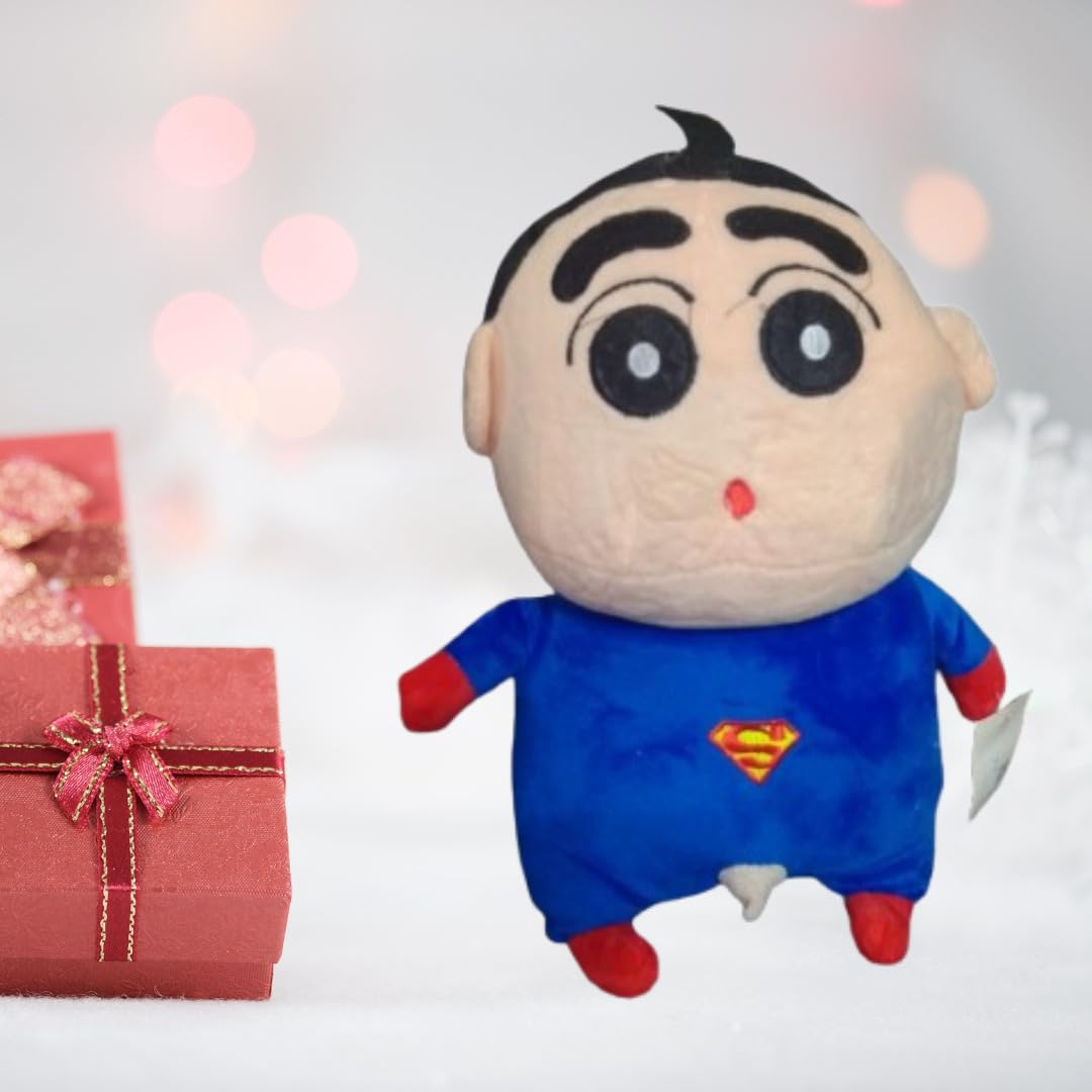 Toy2Meet Shin Chan Superman Plush Toy, Blue and Red Outfit, Soft Stuffed Character, 20 cm Cute Plush Doll Toy for Kids for Girls/Boyfriends/Wifes/Girlfriends/Kids giffted for Special Days