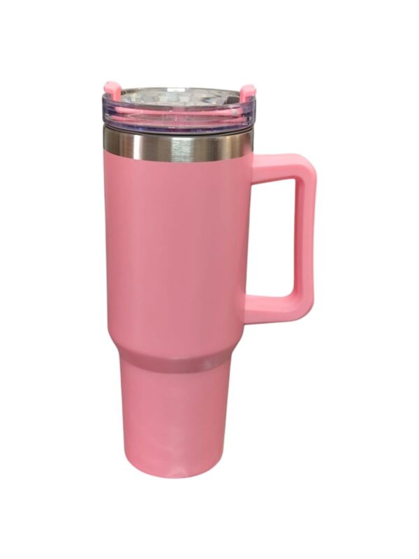 Stainless Steel Travel Mug with Handle, 40 oz, Pink, Insulated Tumbler with Leak-Proof Lid
