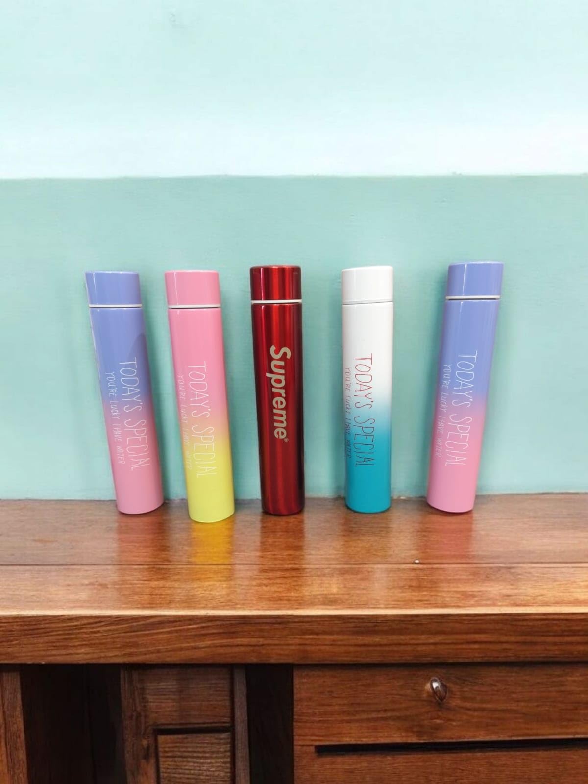 Gradient Pink-Yellow Water Bottle with Motivational Text, Insulated Stainless Steel