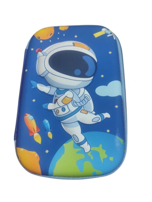 Kids Space Astronaut Pencil Case, Hard Shell Storage Box, Blue Outer Space Design